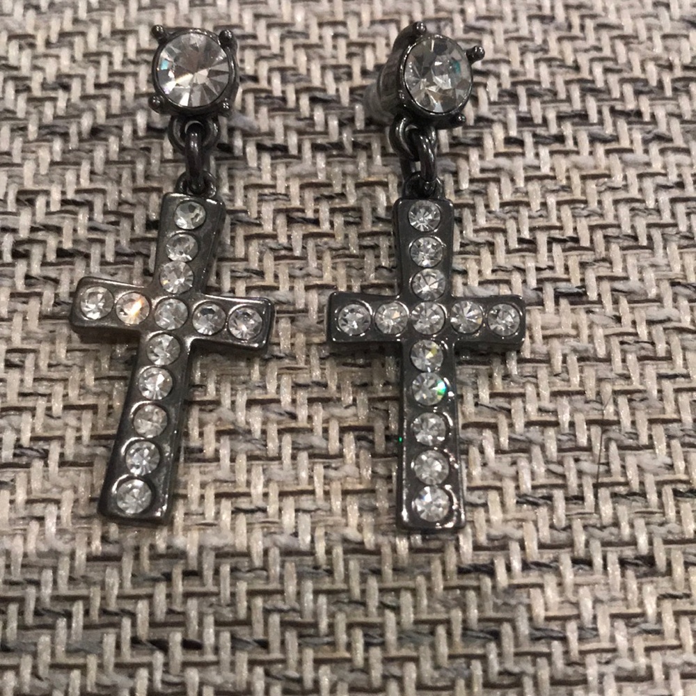 Betsy Johnson crystal cross Earrings